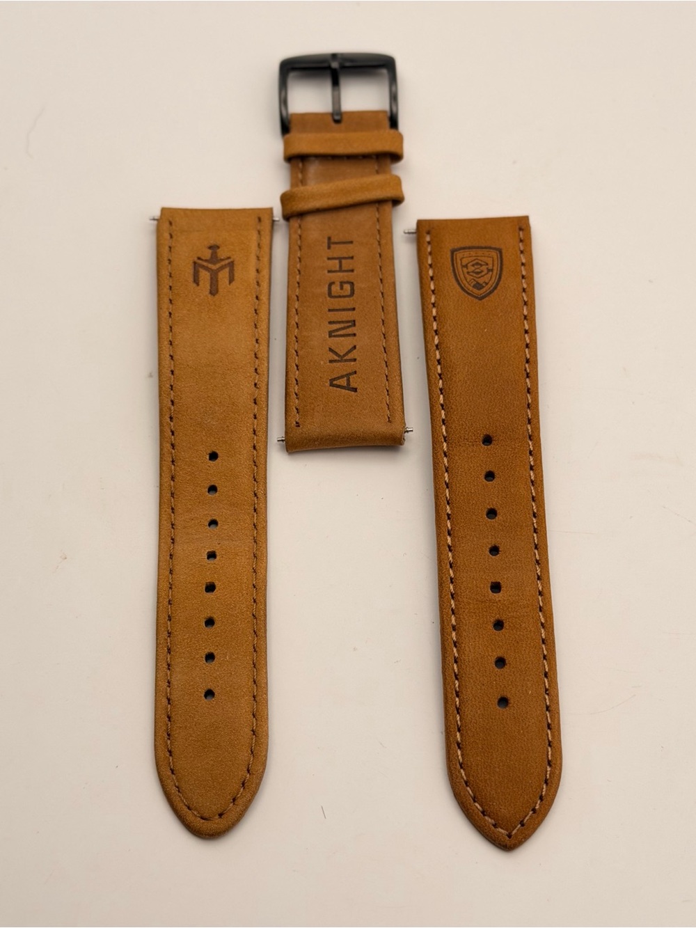 Aknight, Light Brown Band, New, Black Buckle, 20mm, Extra Bottom Piece
